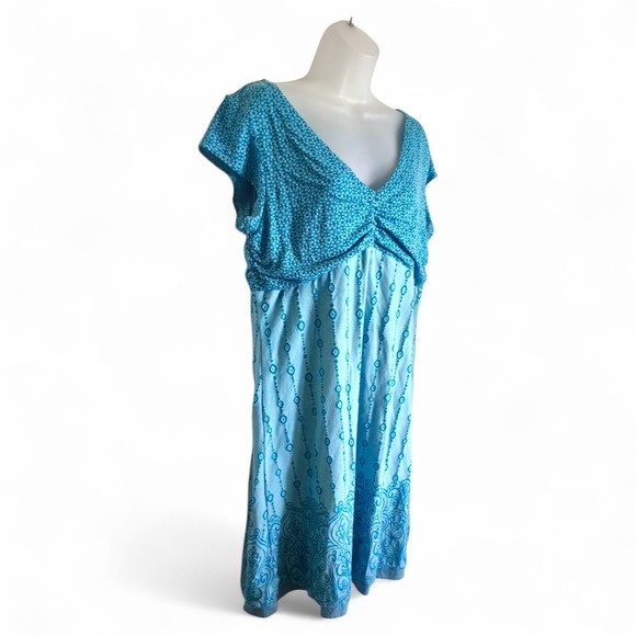 Athleta Dhara Dress V-Neck Cap Sleeve Tide Blue Burnout Lined Size 1X Stretchy - Picture 7 of 16